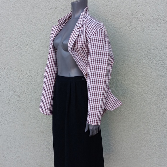 LIZ CLAIBORNE LIZSPORT LADIES PURE COTTON SEERSUCKER CHECK (2) BUTTON LUX BLAZER - Picture 3 of 17